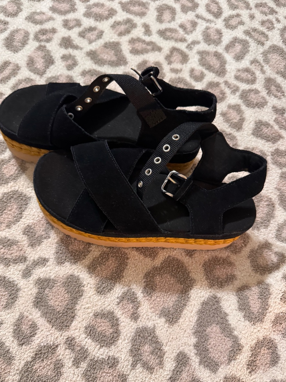 UGG Black Suede Platform Sandals with Buckle Detail